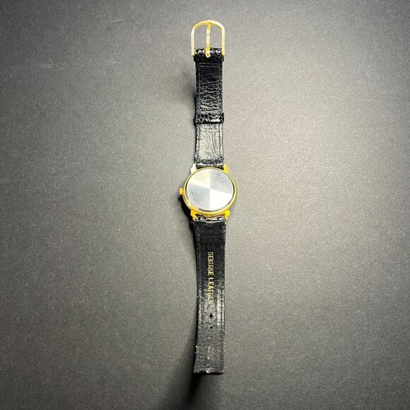 Vintage Disney Mickey Mouse Quartz Gold Case & Black Leather Band Wrist Watch - Picture 5 of 6